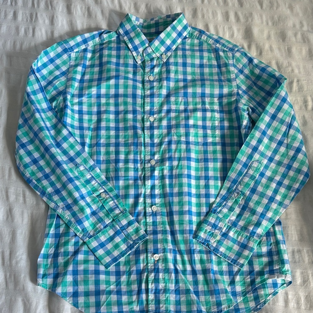 Crewcuts Blue and Green Plaid Button Down Shirt